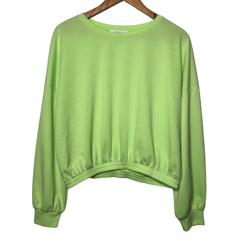 Elodie Bright Green Scoop Neck Cuffed Hem Pullover Cropped Sweatshirt Large NEW - Picture 7 of 7